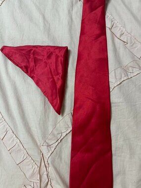 Steven Land handmade red 100% silk tie and pocket square set.